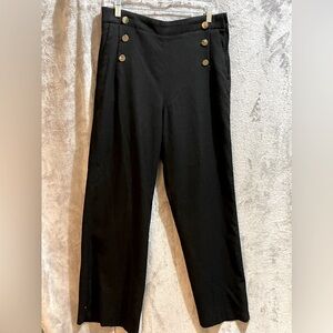 Chic Black High-Waisted Trousers with Gold Buttons